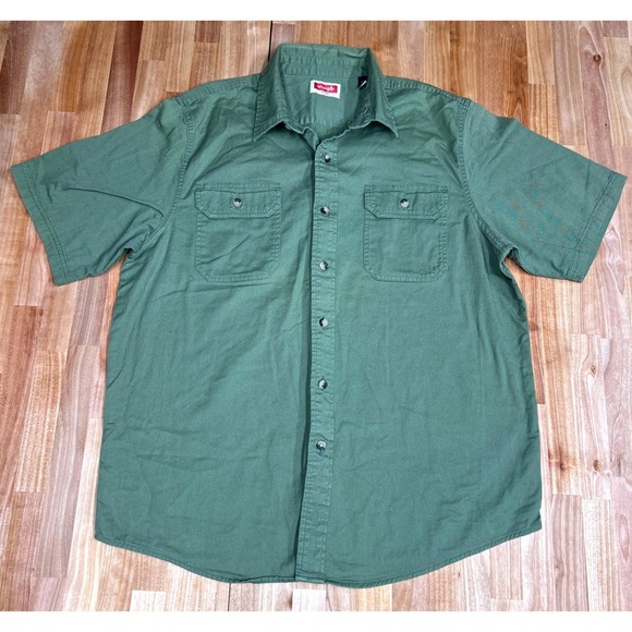 Wrangler Other - Wrangler Button Down Shirt Mens Large Green Good Short Sleeve Twill Workwear
